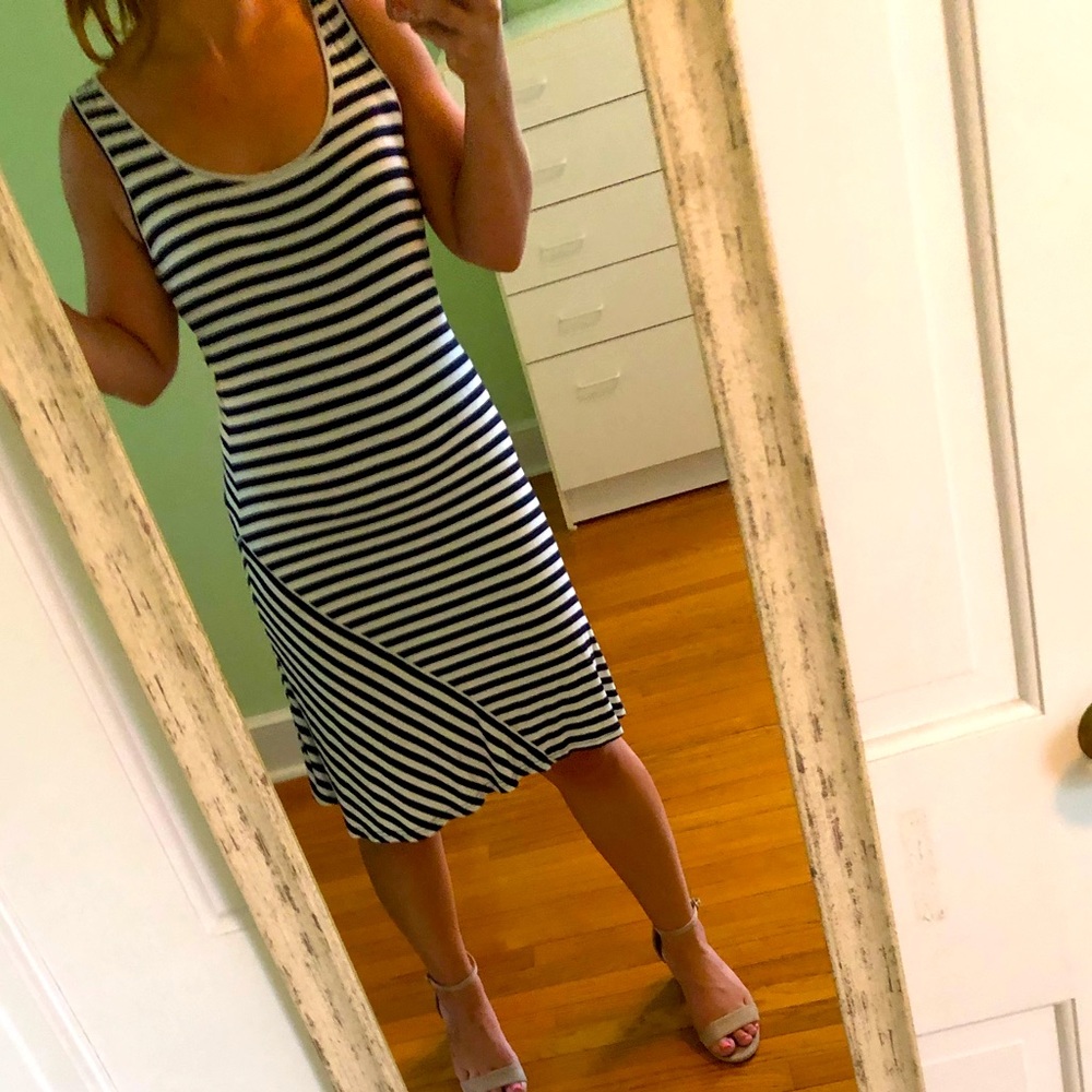 Calvin Klein blue/white striped sleeveless dress